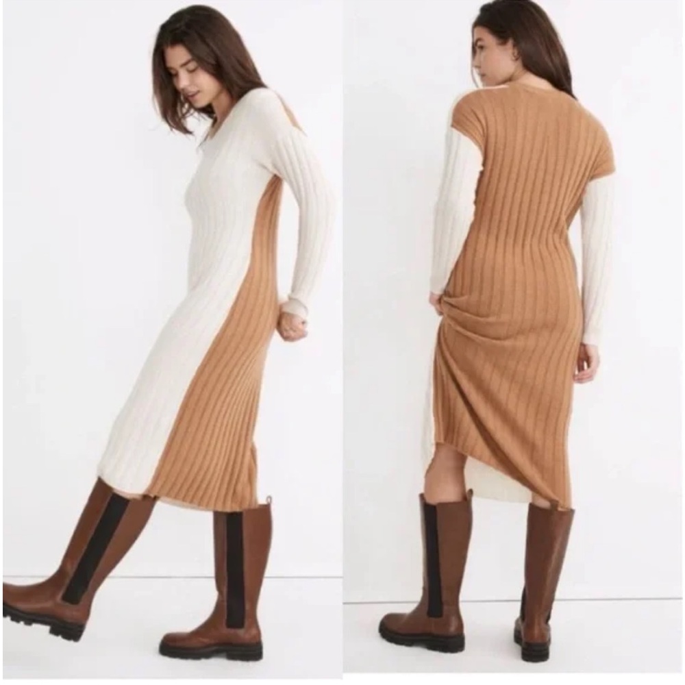 Madewell Alpaca Wool blend Two-Tone Knit Sweater Midi Dress, XS